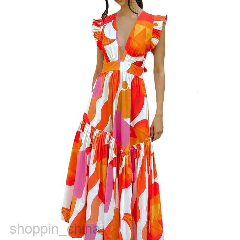 Basic Casual Women Dresses Summer New Women's Butterfly Flying Sleeves Printed Sling Dress