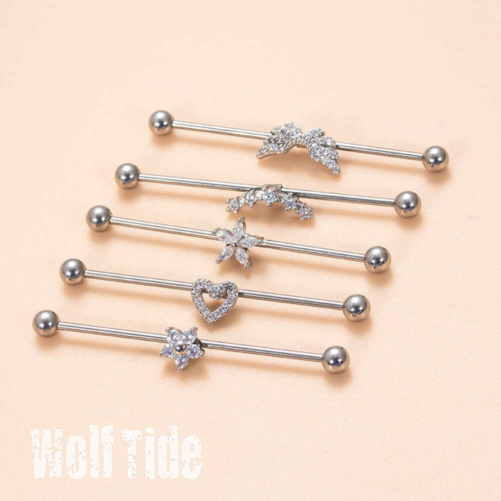 Straight Stainless Steel Industrial Surgical Barbell Helix Ear Bar Ball Cartilage Earring Stud 1.2mm Rod Heart Wings Bridge Nail Earrings Piercing Bod