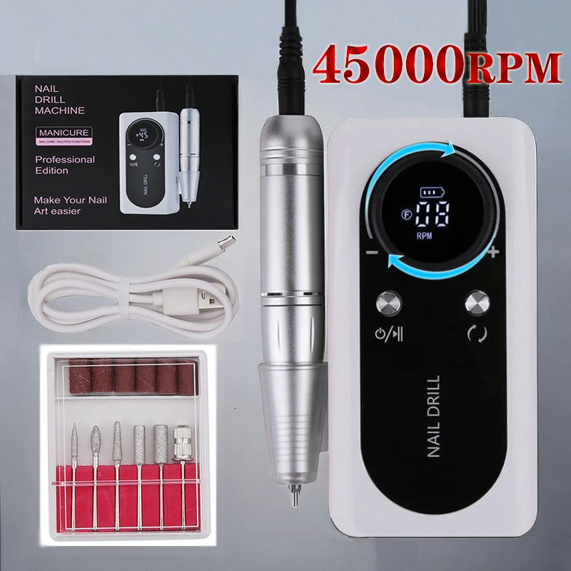 45000RPM Rechargeable Electric Nail Drill Machine With USB Connector Nail Polish r Drill Set Manicure Sander Low Noise 240627