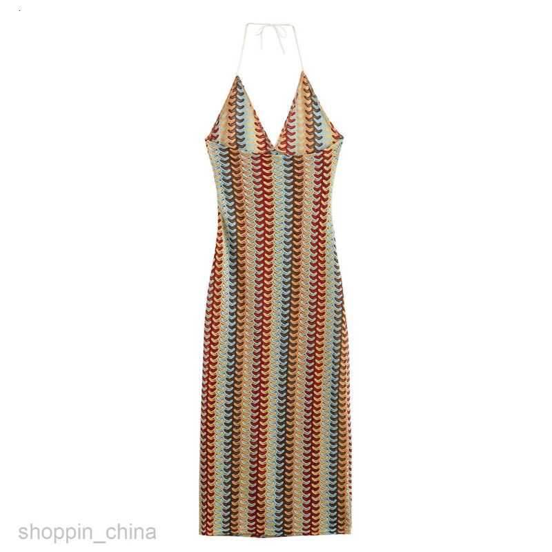 Basic Casual Women Dresses Summer Women's Fashion Sexy Hanging Neck Hook Flower Color Contrast Wrapped Hip Dress B69048