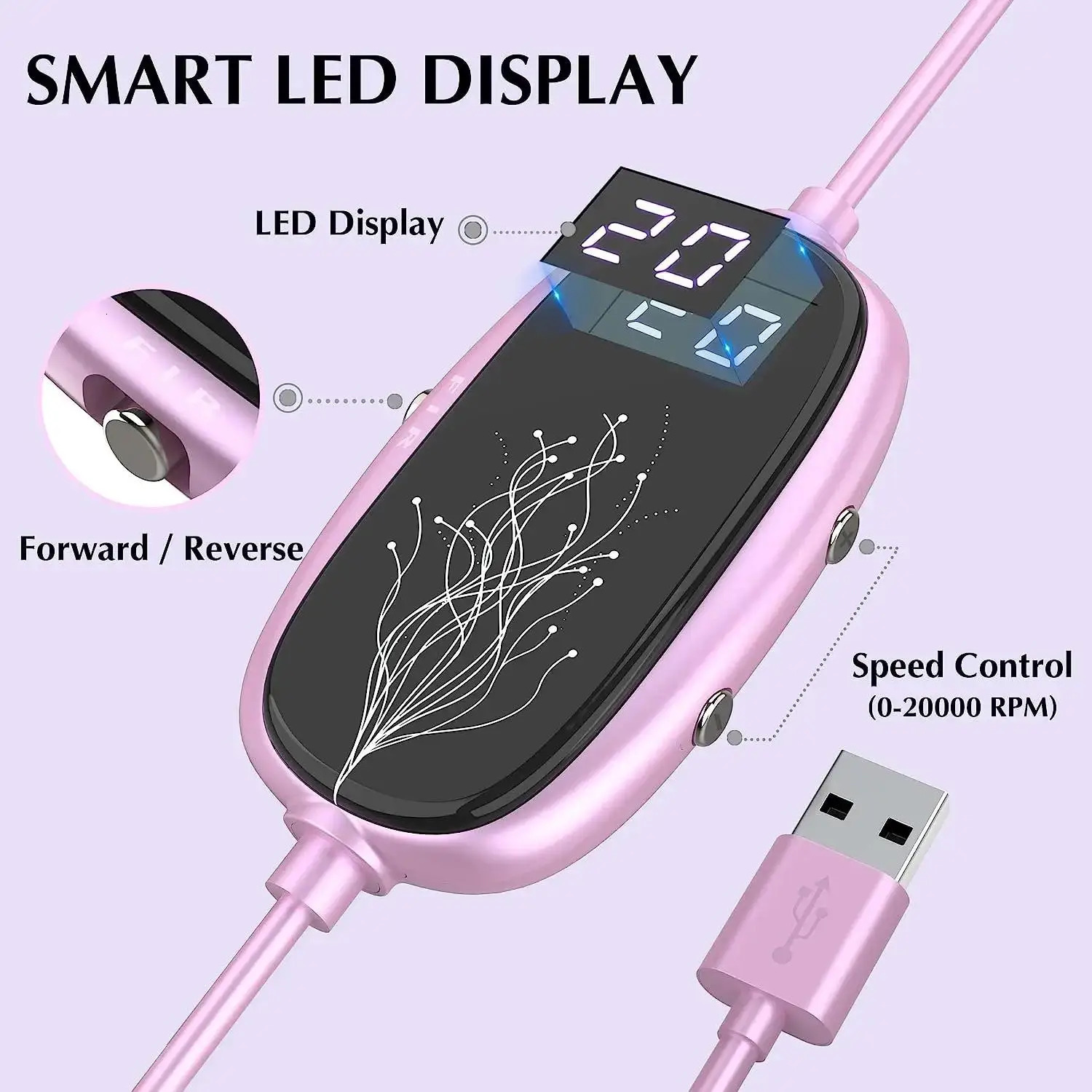 20000RPM Electric Nail Drill Kit with LCD Display Rechargeable Nail File Manicure Accessory for Acrylic Nail Gel Polish Removal 240627