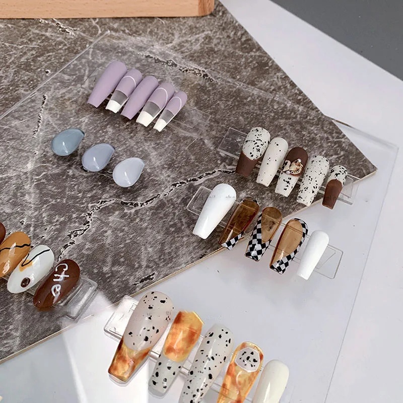 Acrylic Nail Art Display Walnut Works Display Rack Set Color Card Showing Shelf Shooting Po Props Nail Display Kits Art Tools 240627
