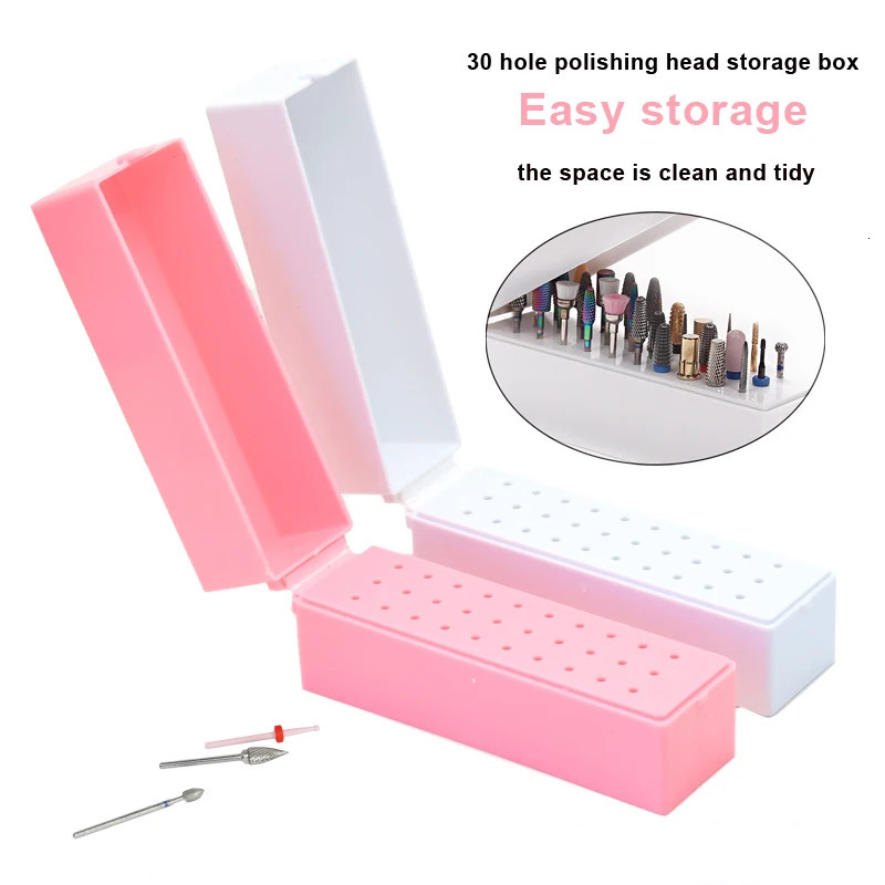 30 Holes Nail Drill Bit File Brush Plastic Storage Box Holder Container Manicure Cutters Display Rack Accessories Nail Art Tool 240627