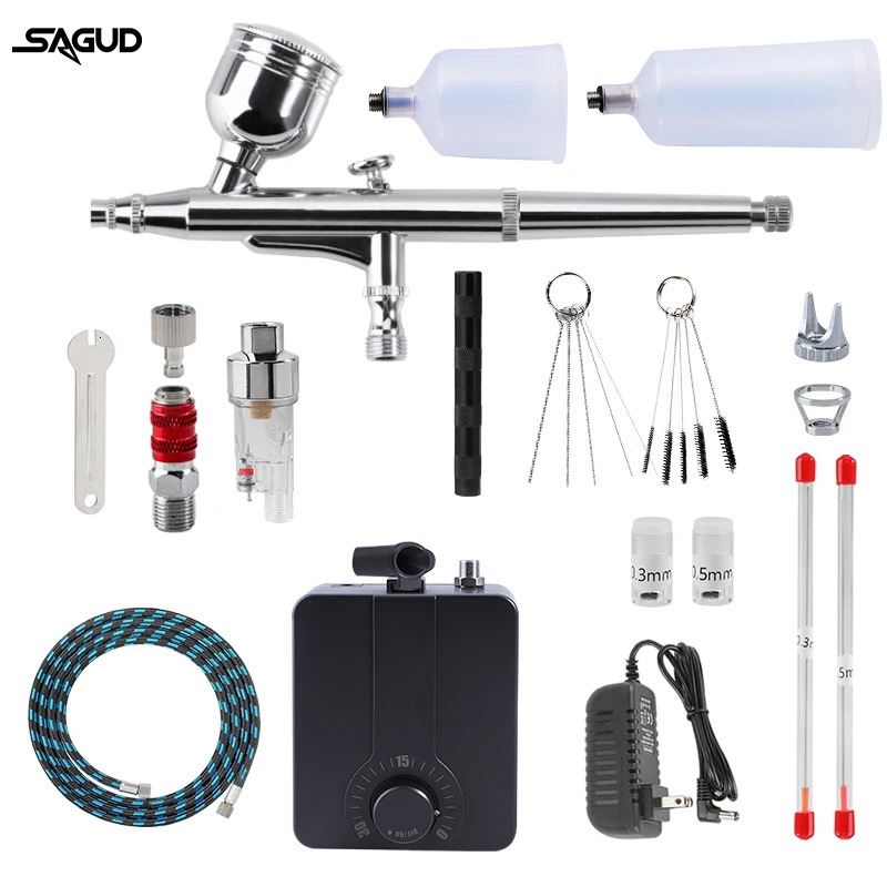 Airbrush with Compressor Kit Dual-Action Spray Gun 0.m Nozzle Accessories for Nail Art Model Cake Shoes Painting Airbrush Set 240627