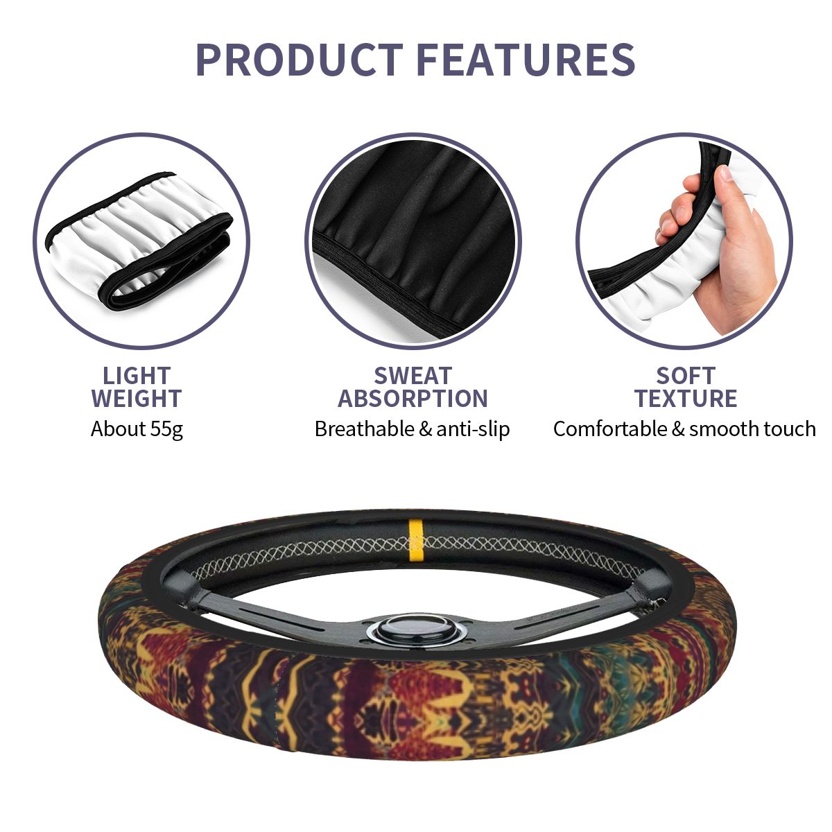 38cm Car Steering Wheel Cover Mandala Elastic Bohemian Boho Braid On The Steering Wheel Cover Case Car Accessories