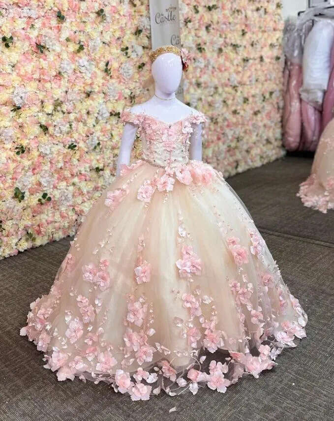 Shoulder Mini Off Quinceanera Dresses For Girls D Floral Applique Little Princess Wedding Party Flower Girl Dress