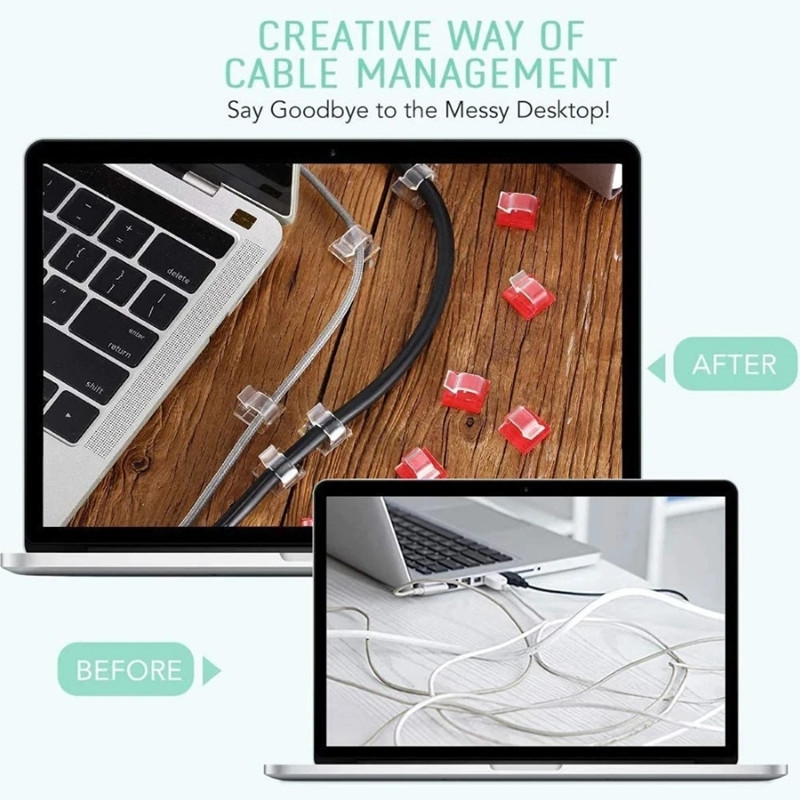 50PCS Cable Organizer Clips Network Cable Management Wire Manager Cord Holder Notebook USB Charging Data Line Bobbin Winder Wall Mounted Hook Acrylic - view 7