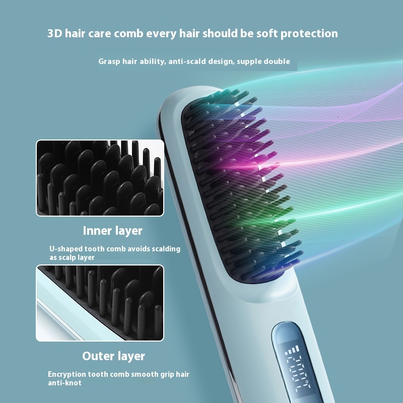 New Wireless Liquid Crystal Straight Usb Rechargeable Ceramic Heating Comb Hair Straightener Portable Negative Ions F628-40