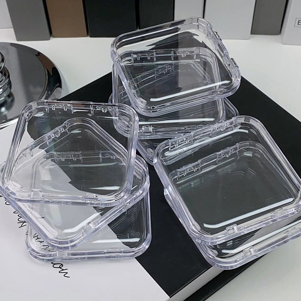 10 Pieces Empty Transparent Press On Nail Packaging Box Wholesale Portable 75x75mm Acrylic Nail Tips Organizer Display Manicure 240627