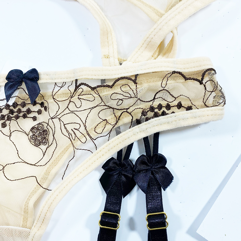 Aduloty New Women's Intimates Sexy Lingerie Embroidery Sex Bra And Panties Garter Belt Set Lace Underwear Set Erotic Costume