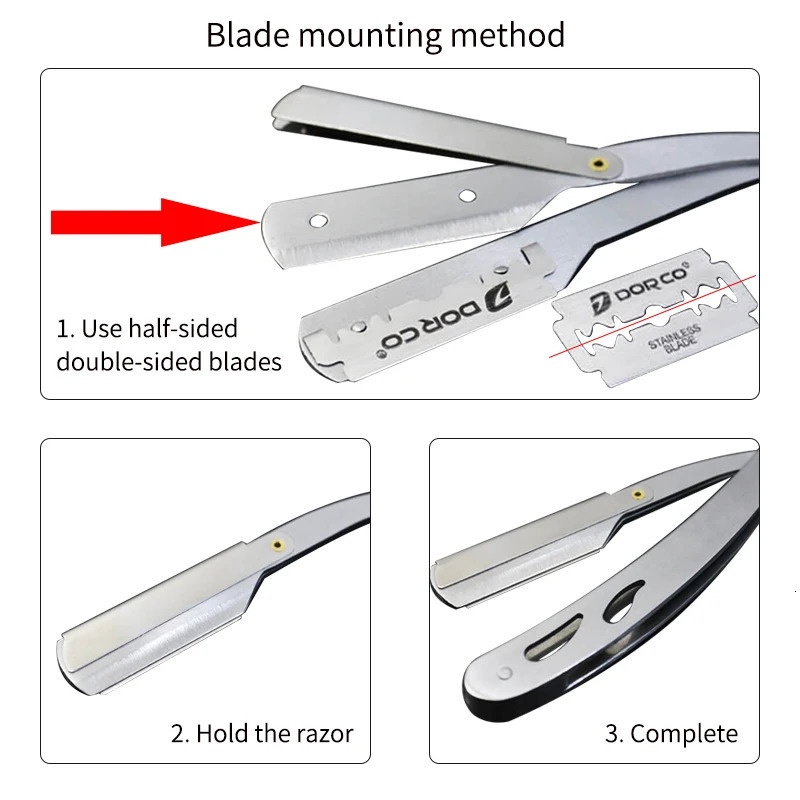 Men Shaving Barber Tools Hair Razor and Blades Antique Black Folding Shaving Knife Stainless Steel Straight razor Holder 240627