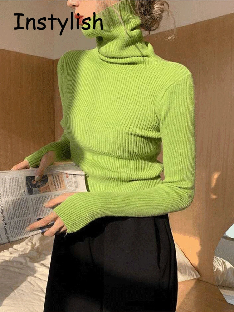 Women Vintage Y2K Turtleneck Sweater Finger Hole Elegant Slim Knitted Pullover Korean Harajuku Jumper Autumn Winter Basic Tops 240627