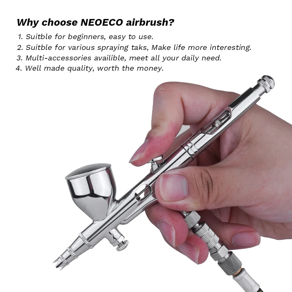 Dual-Action Spray Gun 0.2/0.3/0.5mm 9cc/7cc Gravity Feed Airbrush Kit Set With Quick Coupler for Art Craft Model Body Nail Paint 240627