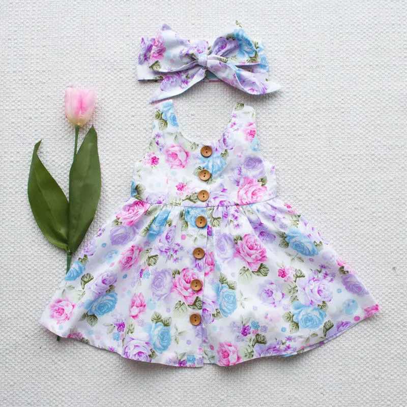 Pajamas Children children girls floral vests matching headbands summer buttons no sleeping sunlight girls clothing WX5.31