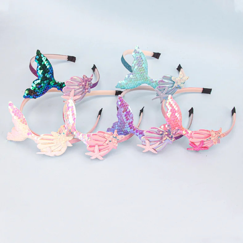Girls Hairbands Mermaid Headwear Color Sequin Shells Shiny Princess Sweet Childrens Hair Accessories Po Prop Party Headbands 240625