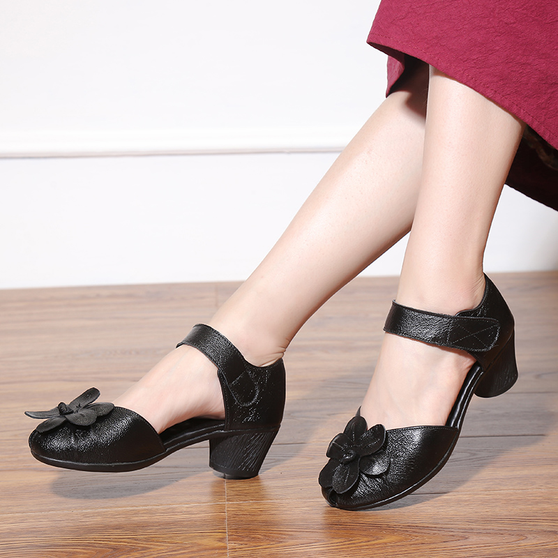 Sandales Femme Purple Luxury Leather Sandals Women Nice Elegant Shoes Woman Floral Heeled Sandals Ladies Block Heel Summer Shoes