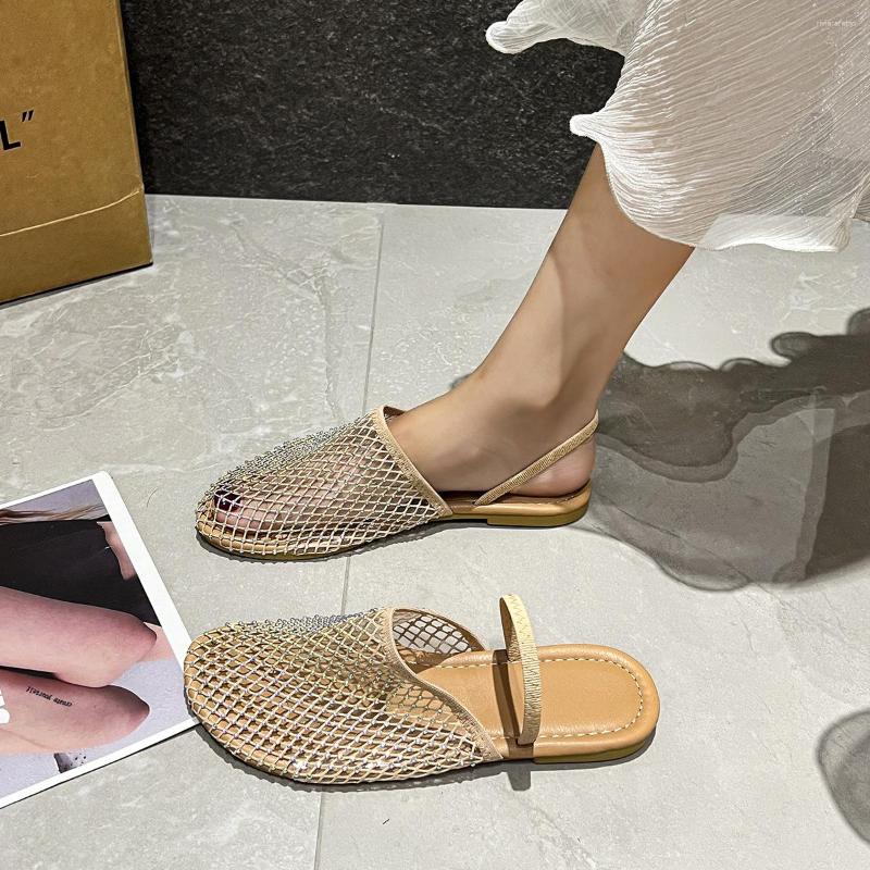 Sandals 2024 Spring And Summer Foreign Trade Plus Size Women's Flat Broken Dia Fashion European American Style Fishing Net Solid