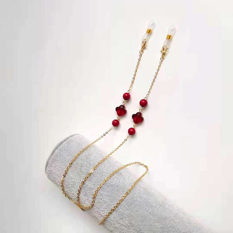Eyeglasses Chain Bead Crystal Four Leaf Charm Eyewear Holder Strap Sunglasses Retainer Women Neck Mask Hanging Rope