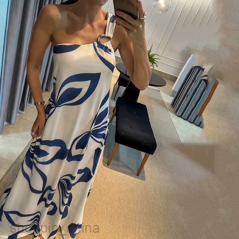 Basic Casual Women Dresses Women's Autumn New Sexy One Shoulder Strap Printed Dress