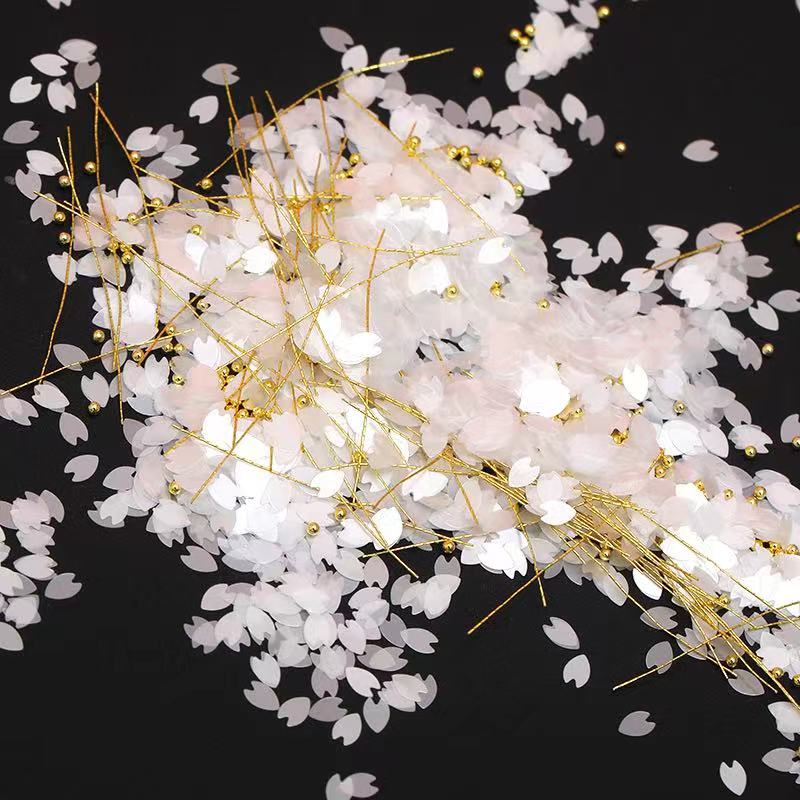 1Bag Cherry Flower Petals Nail Sequins Irregular Glass Paper Heart Floral Leaves Mixed Nail Art 3D Flakes Manicure Decorations