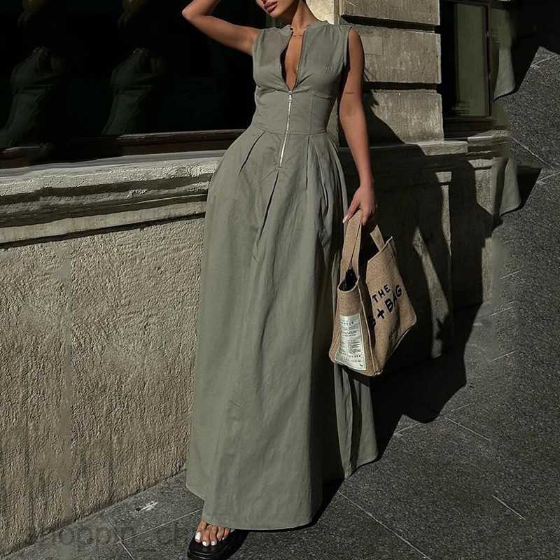 Basic Casual Women Dresses New Fashion Women's Fashion Casual Sleeveless Solid Color Waist Pulling Dress