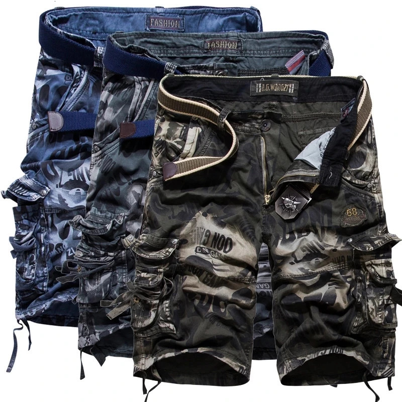High Quality Camouflage Loose Cargo Shorts for Men Summer Fashion Tactical Camo Multiple Pockets Pants 240620