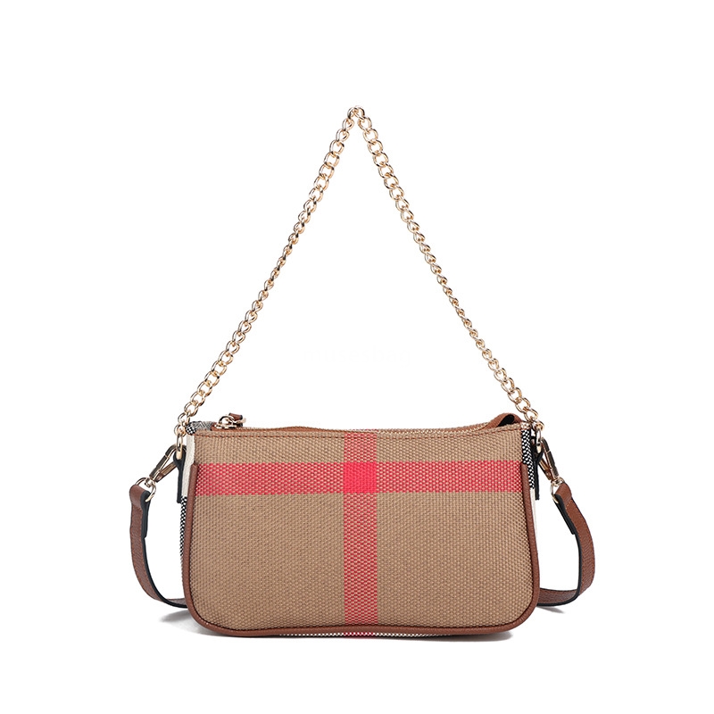 Urban minimalist chain small canvas plaid new high-end and fashionable leather women underarm single shoulder crossbody bag a6b5 4