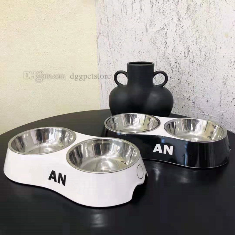 Designer Double Dog Water and Food Stainless Steel with Non-Slip Resin Station, Pet Feeder Bowls for Puppy Medium Dogs Cats Pink J09