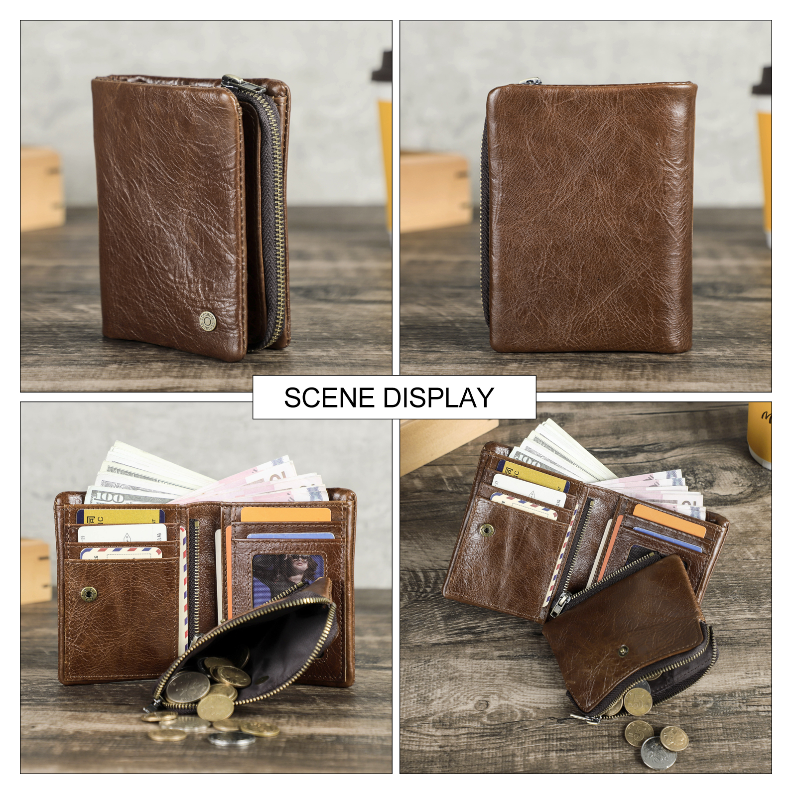 CONTACT'S Genuine Leather Wallets for Men Short Bifold Casual Men's Purses RFID Card Holders Coin Purses Money Clip Men Wallet
