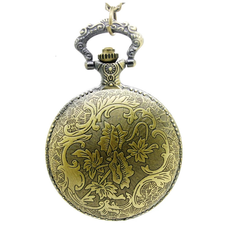 100412pcs/lot Bronze Railroad Steam Train Head Quartz Pocket Watch RIB Necklace FOB Chain 240626