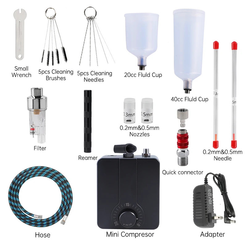 Airbrush with Compressor Kit Dual-Action Spray Gun 0.m Nozzle Accessories for Nail Art Model Cake Shoes Painting Airbrush Set 240627