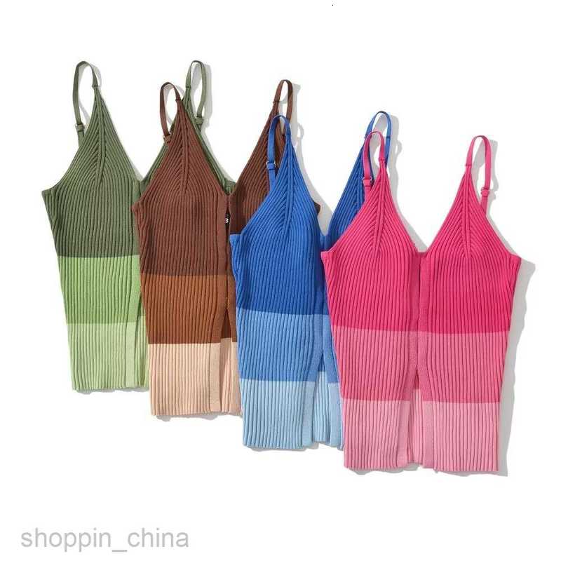 Women vest Women's Summer Sexy V-neck Slim fit Hollow out Color blocking Short Knitted Tank Top Tanks Camis tees tops