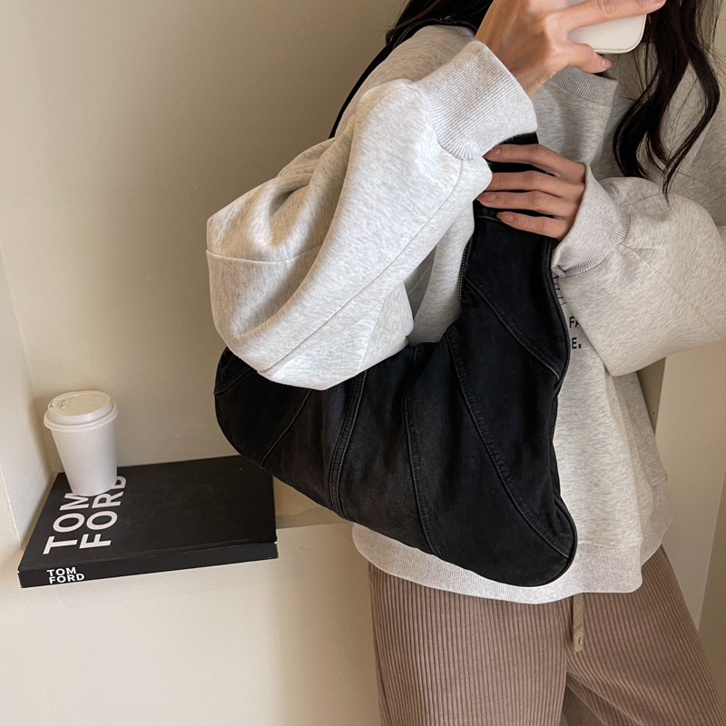Leisure Denim Handbag for Women's 2024 New Fashion Single Shoulder Large Capacity Korean Retro Commute Underarm Bags H6.28#36 swissmilitary