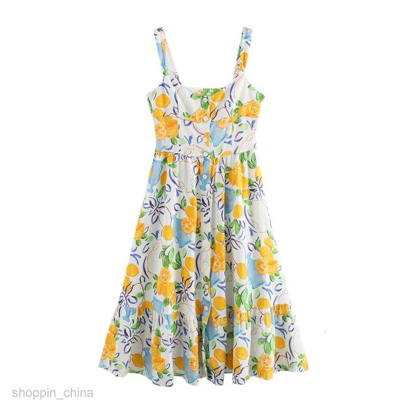 Basic Casual Women Dresses Women's Summer New Fashion Print Long Midi Strap Dress F610464