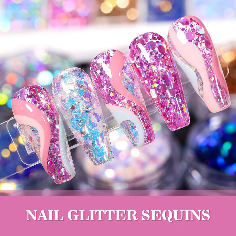 iridescent Diamonds Nail Sequins Sparkly Shinning Polish Flakes Gold Silver Blue Paliette Spangles Manicuring Decoration Powder 240627