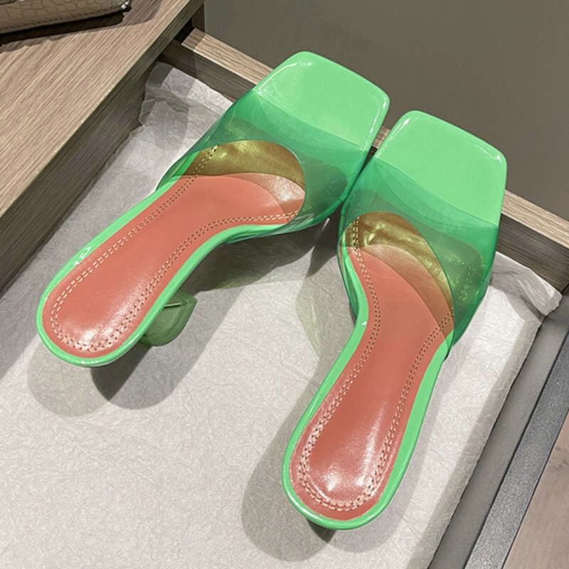 2024 New Summer Square Head Slippers Temperament Niche Wine Glasses Heel Comfortable Open-Toe Sandals High Heels Kq3