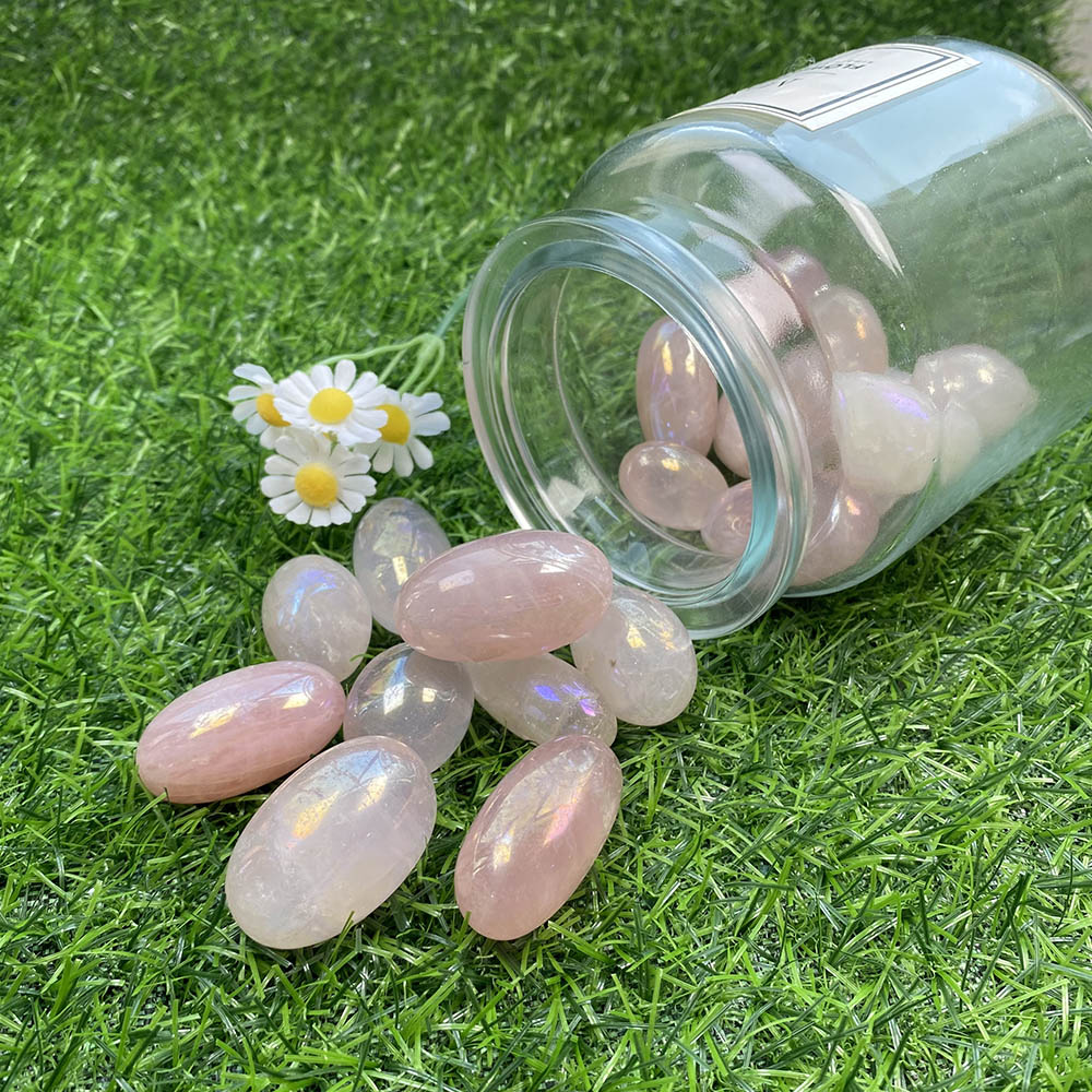 100G Natural Real Genuine Crystal Tumbled Stone Angel Aura Rose Quartz Rolling Energy Gemstone For Grid Healing Jewelry Making