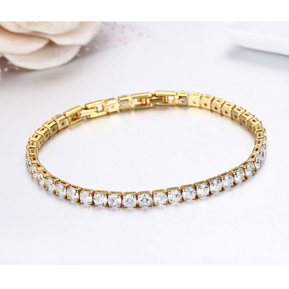 4mm 17cm Round CZ Chain Gold Color Tennis Bracelet Bangles For Women Girls Gift Jewelry Braceletes Pulseras Bracciali Donna