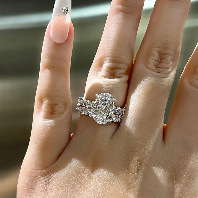 2024 Couple Wedding Bridal Ring Set Deluxe Jewelry 925 Sterling Silver Oval Cut Large White Topaz CZ Diamond Party Elegant Women Engagement Band Ring 