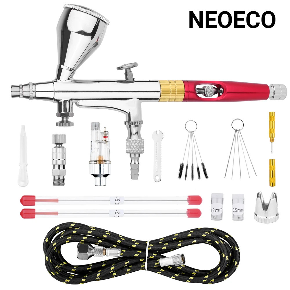 Gravity Dual-action Mini 9cc Airbrush Detachable Fluid Cup Paint Nail Spray Gun Makeup Paint Set Face Tattoo Art DIY Red Gold 240627