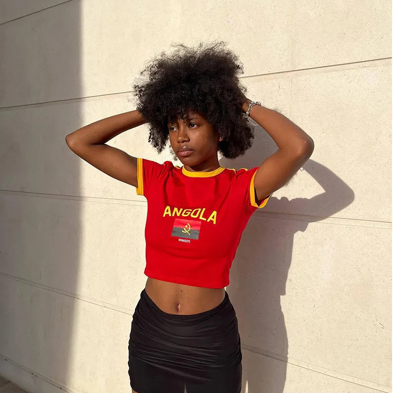 Hip-hop Harajuku Grunge angola National Flag Text Print T-shirt Streetwear Y2k Crop Tops Summer Cozy Sexy Women Camisole 240618