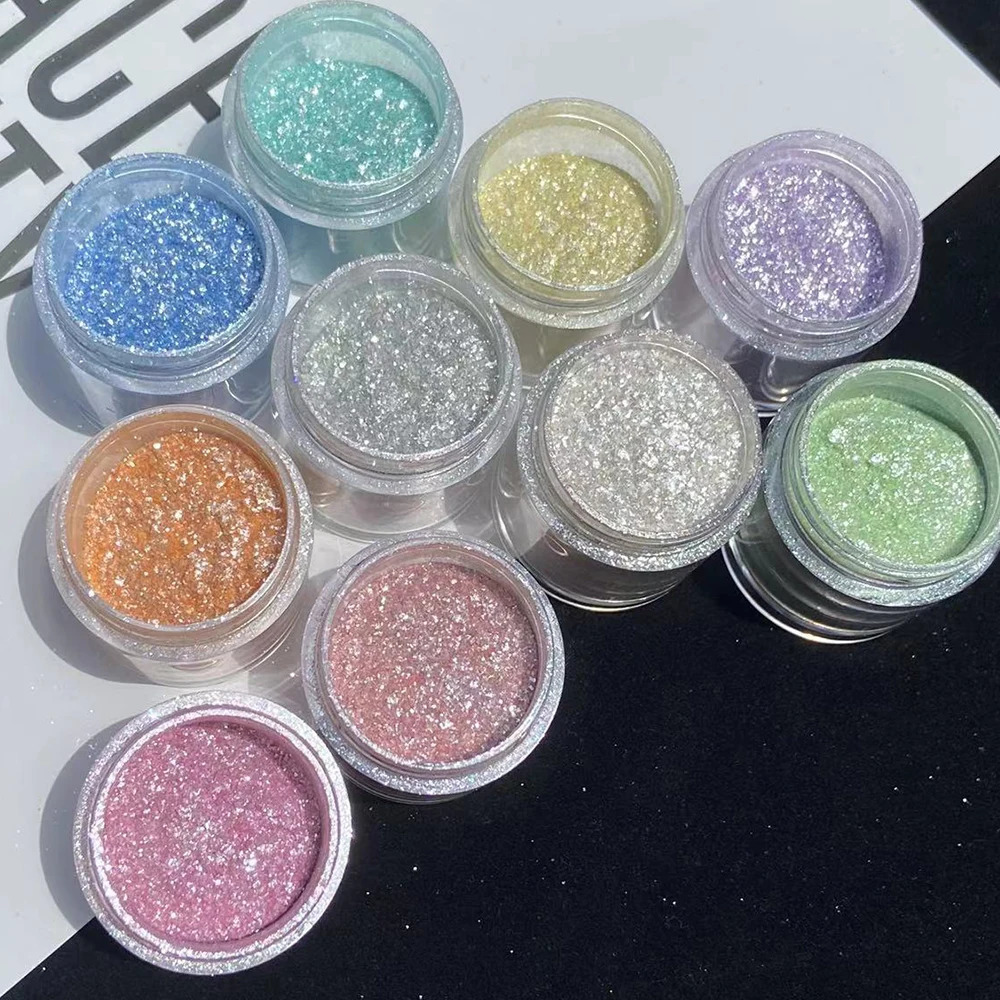 10Colors Sparkly Nail Glitter Powder Rainbow Crystal Diamond Pigment Dust Holographic DIY Manicure Chrome Nails Art Decoration 240627