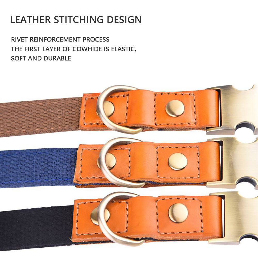 Leather Personalized Dog Collar with Pet ID Tag, Pet Collar Adjustable Poly Fabric Durable Strong for Small Medium Large Dogs
