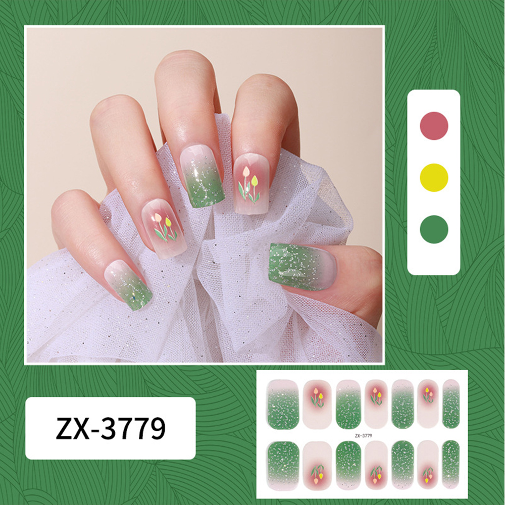 1 Sheet Gel Nail Strips Semi-cured 3D Full Cover Nail Stickers Sweet Fresh DIY Long Lasting DIY Waterproof Nail Wraps UV Lamp