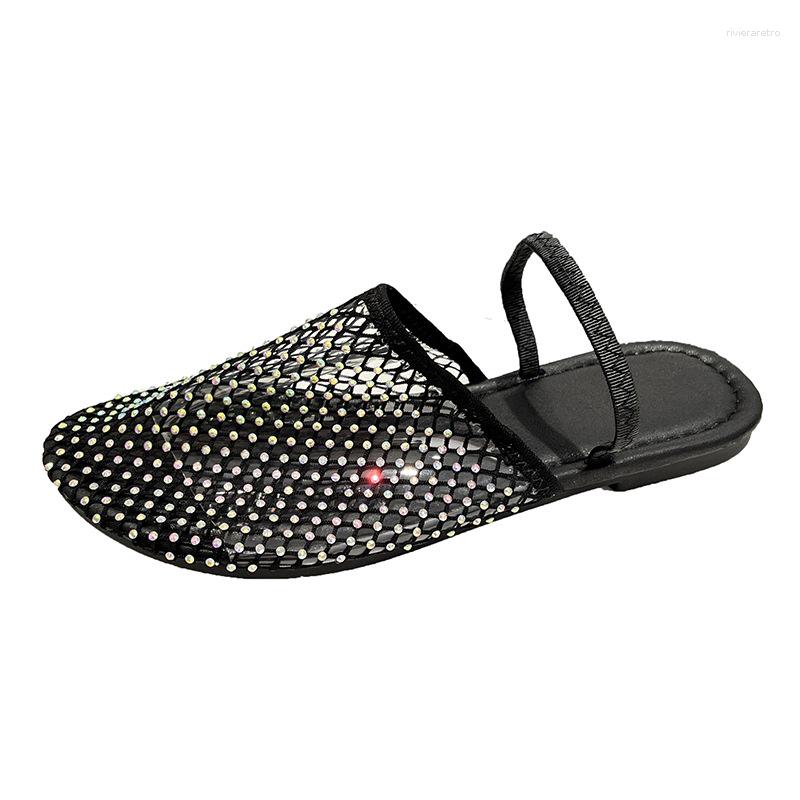 Sandals 2024 Spring And Summer Foreign Trade Plus Size Women's Flat Broken Dia Fashion European American Style Fishing Net Solid