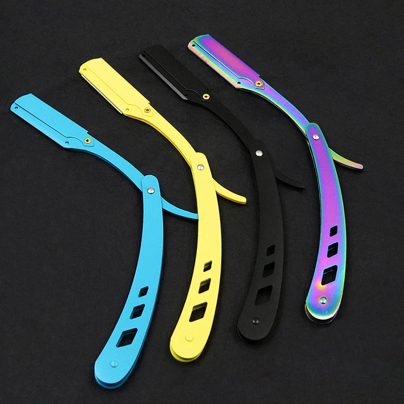 Men Shaving Barber Tools Hair Razor and Blades Antique Black Folding Shaving Knife Unisex Hair Removal Without Blade 240627