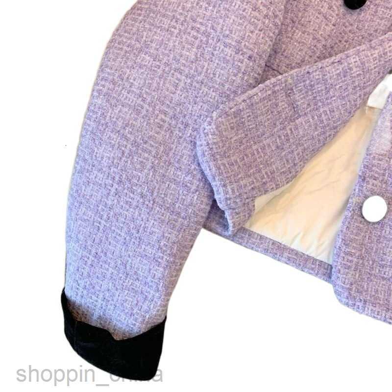 Women Jackets Coats Purple Fragrant Coat for Women's Spring New Celebrity New Rough Tweed Polo Neck Temperament Short Top