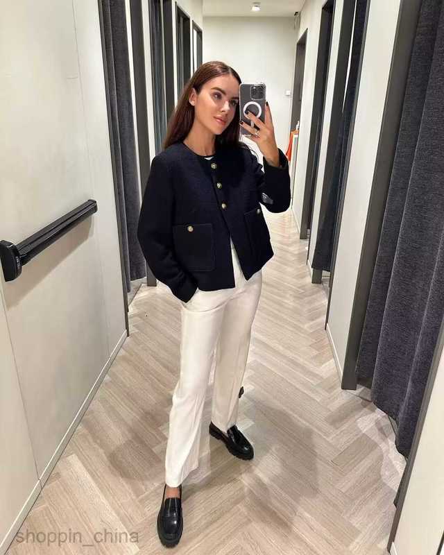 Women Jackets Coats Women's Autumn New Round Neck Slim Fit Colored Women's Button Decoration Coat
