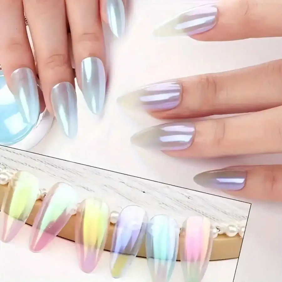6pcs Shimmering Aurora Nail Powder - Multichrome Metallic Mirror Effect Chameleon Gel Polish - Transforming Holographic 240627