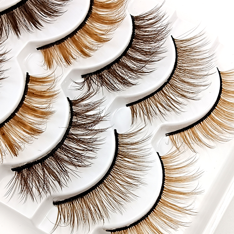 OKAYLASH 5/2 Pairs Dark Light Brown 3D Natural Eyelashes Wholesale Fluffy Blonde Human Hair Lashes Factory Supplier